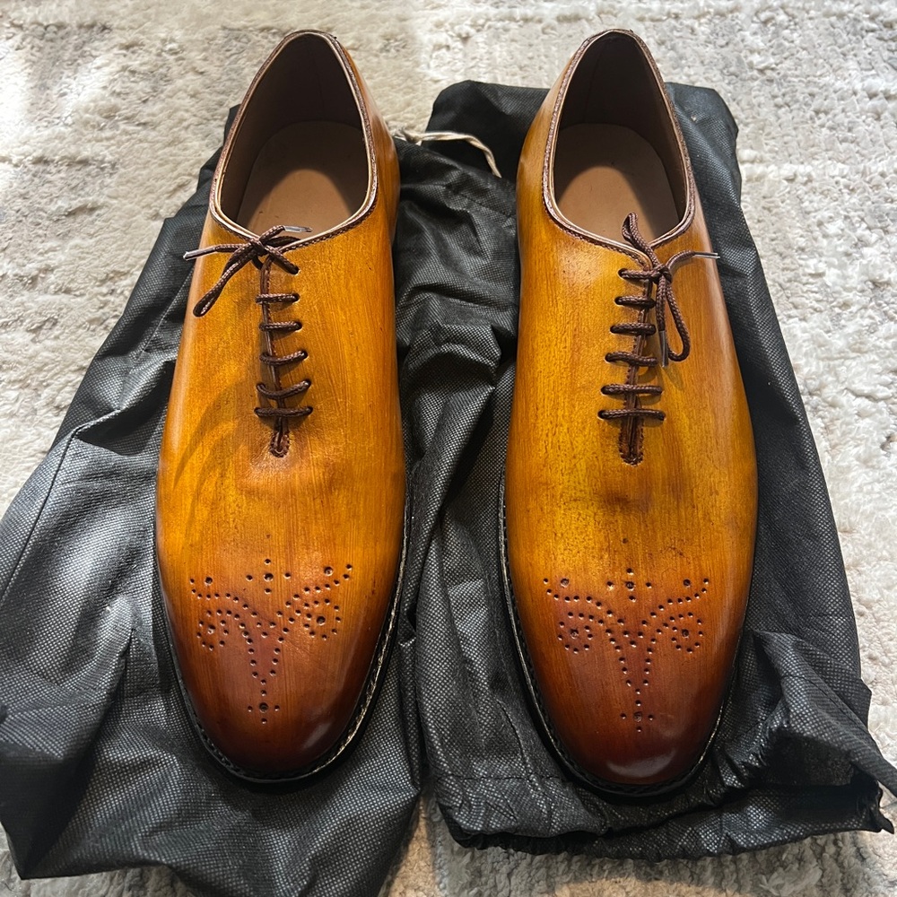 Elegant Brown Handmade Pure Leather Men's Dress Shoes - Like New
